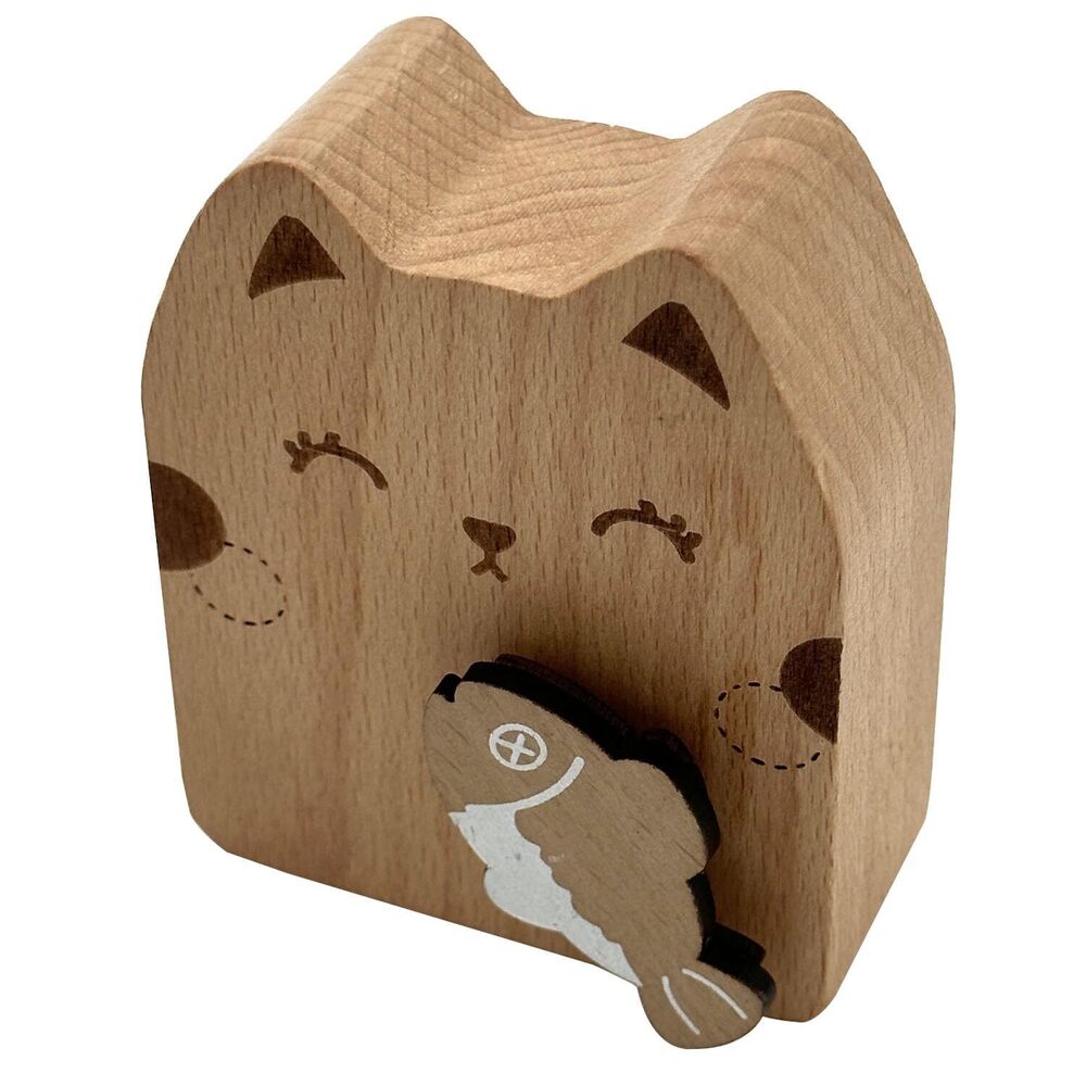7517 Fur Elise Wood Cat Wind Up Music Box, Rotating Fish YunSheng Mechanism